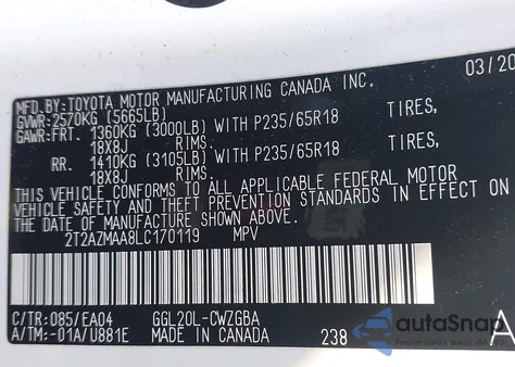 2020 Lexus Rx 350 z USA, uszkodzony, nr VIN 2T2AZMAA8LC170119